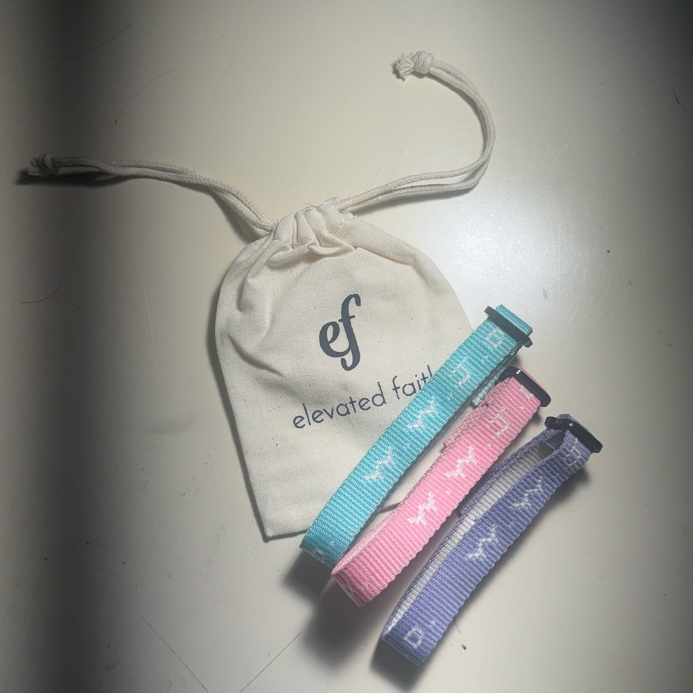 pink, blue and purple elevated faith WWJD bracelets